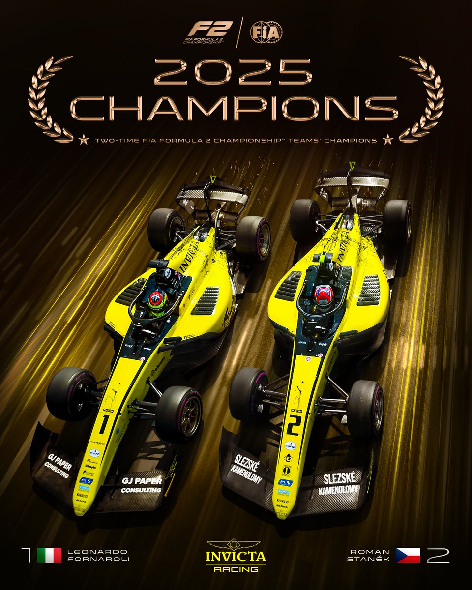 🏆 2025 F2 TEAMS’ CHAMPIONS 🏆

Huge congratulations to @invictaracing on going back-to-back for the Teams’ title! 👏

#F2 #AbuDhabiGP