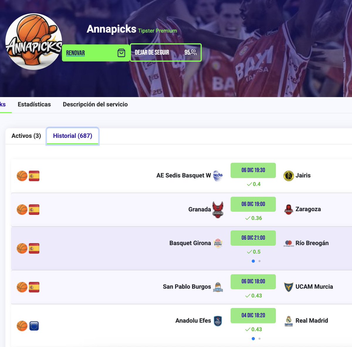 ¡Annapicks en racha!

Comienzo de Diciembre espectacular en el servicio de <a href="/PicksAnna39538/">AnnaPicks</a> , con un 100% de acierto en los 5 picks publicados.

Únete a un servicio con experiencia, regularidad y mercados de buena liquidez, disponibles en muchas casas de apuestas.