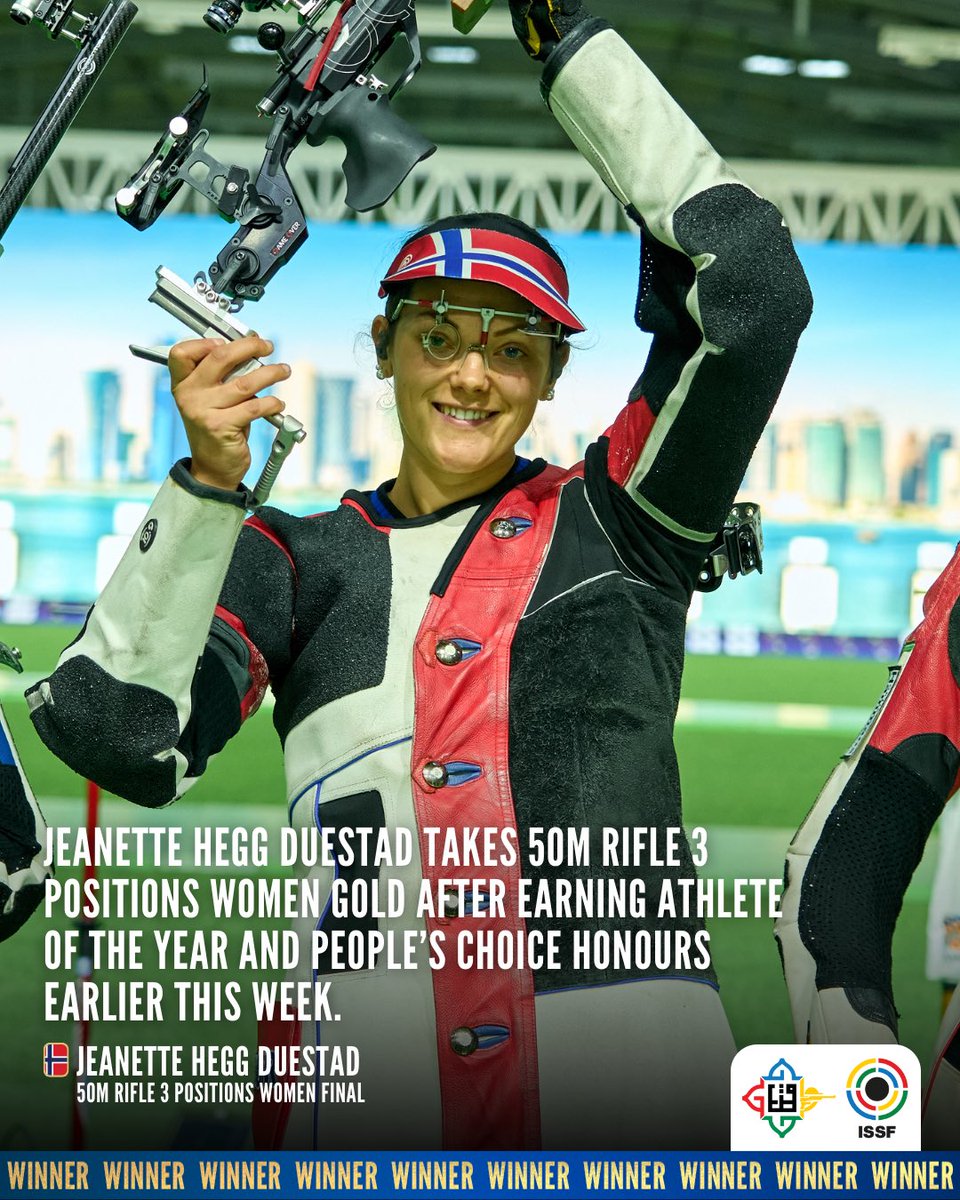 Duestad’s dream year continues! 🔥
Athlete of the Year, People’s Choice Award winner, World Champion… and now 50m Rifle 3 Positions Women gold at the World Cup Finals. 🥇🇳🇴

#ISSF #ISSFWorldCupFinals #ShootingSports