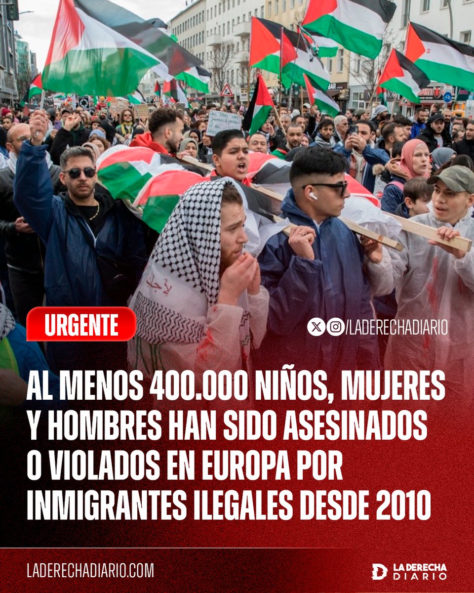 🚨🇪🇺☪️ | Europa se suicidó: Al menos 400.000 niños, mujeres y hombres fueron asesinados o violados en Europa por inmigrantes ilegales desde 2010, según un análisis estimativo de las estadísticas criminales de los países.