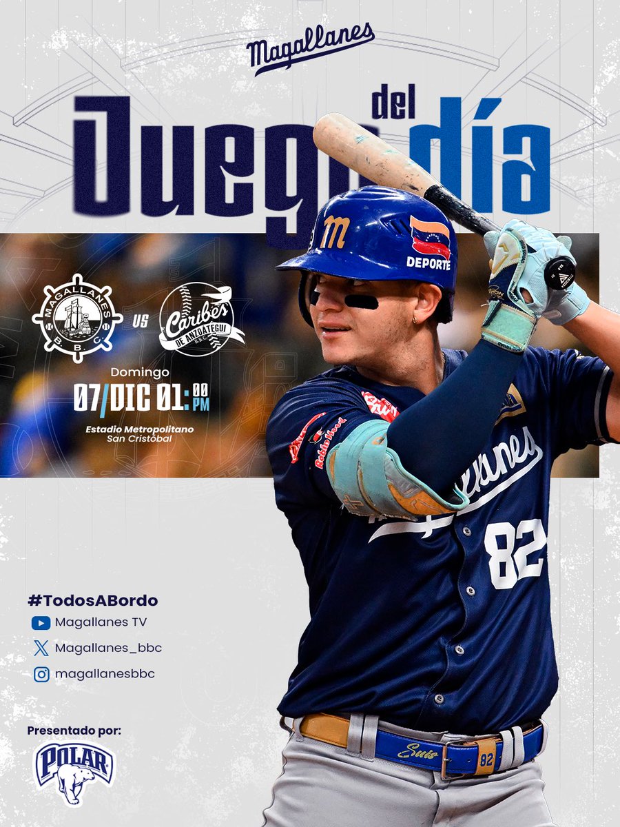 𝐉𝐮𝐞𝐠𝐨 𝐝𝐞𝐥 𝐝í𝐚 ⛴️⚾️

Hoy inicia una serie de dos juegos frente a <a href="/caribesanz/">Caribes de Anzoátegui</a> 🏹

🏟️ Estadio Metropolitano de San Cristóbal 
🕜 1:00 PM
📺 Televen 
📻 Circuito AM/FM Center

¡Todos a bordo! ⚓️

#Magallanes #TodosABordo
