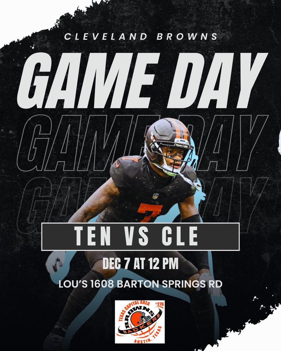 ATXBrowns's tweet photo. Time to get excited to watch @flash_garrett chase the single season sack record! He could make strides against Cam Ward who seems willing to take sacks. Come bark with us at Lou’s and cheer on your @Browns to a win over the Titans! #Browns #DawgPound #TENvsCLE https://t.co/qPifTa83R6