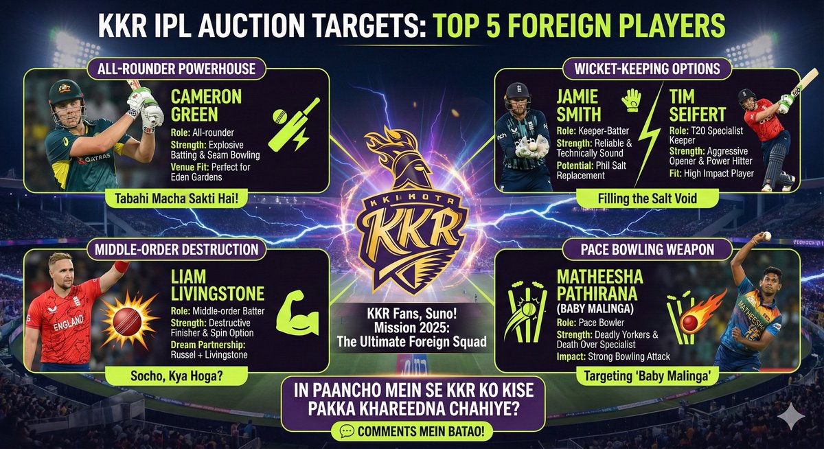 CricketHints's tweet photo. KKR Top 5 overseas Players in #IPL2026 Auction https://t.co/sNAhvHcHbM