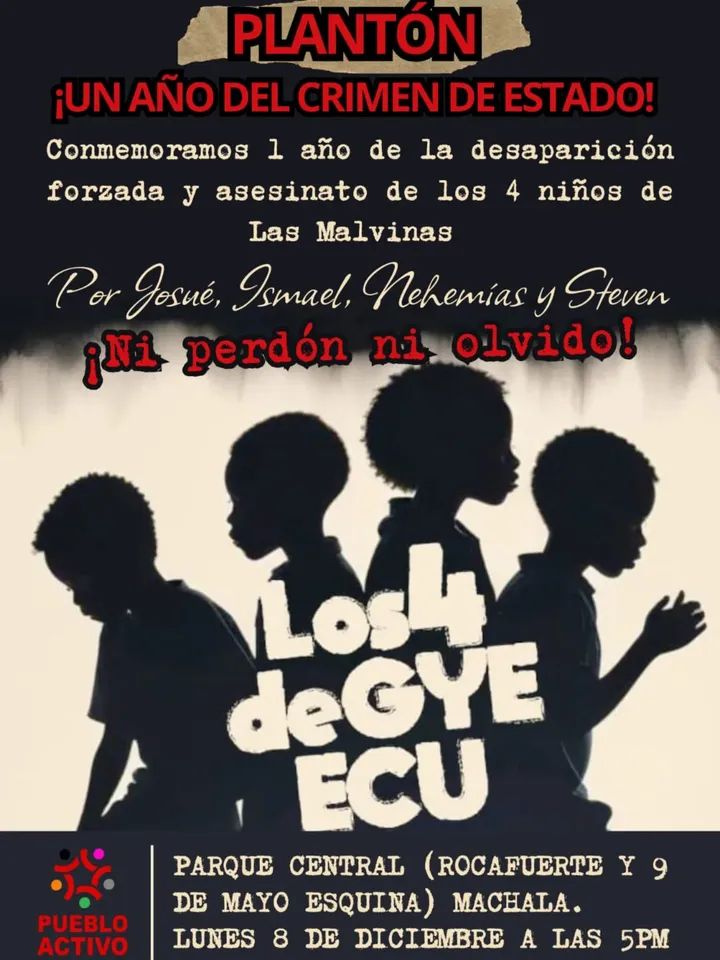 FrentesRojos's tweet image. MACHALA – TULCÁN – QUITO
¡TODOS A LAS CALLES A EXIGIR REPARACIÓN Y JUSTICIA!
Frente al accionar violento y cobarde de las FFAA  no nos vamos a callar.

POR VERDAD
POR JUSTICIA
POR REPARACIÓN

Por los 4 niños de Las Malvinas y por cada persona desaparecida en manos del Estado.
