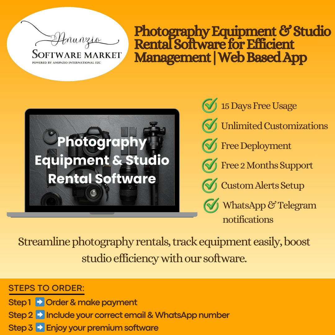 anunziosoftware's tweet image. Photography Equipment &amp;amp; Studio Rental Software for Efficient Management

Purchase with 15 days Trial:
anunziointernational.com/software/produ…

#SaaS #webapps #programmerlife #application_design #businessandmanagement #software #FreeTrial #tech