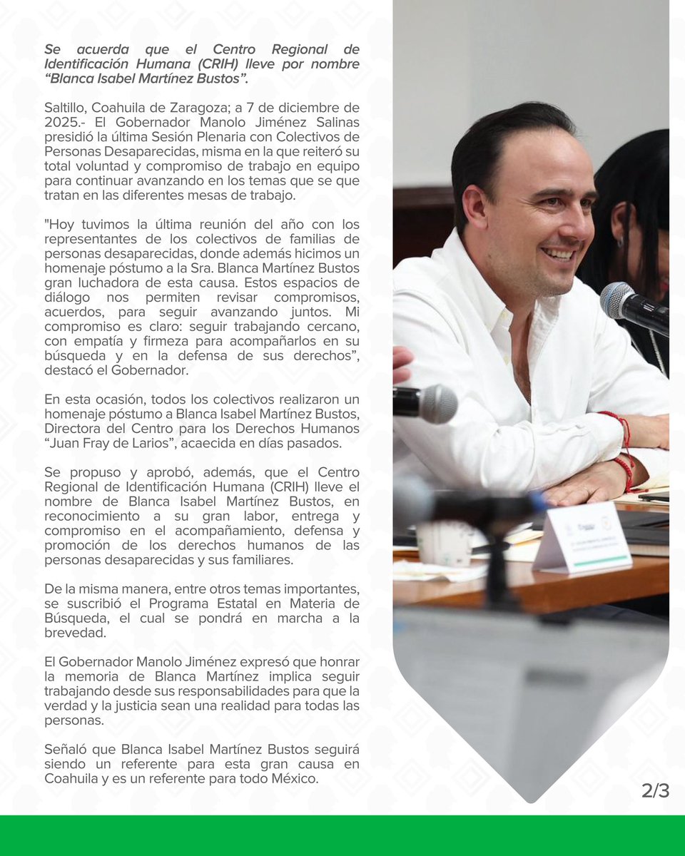 GobDeCoahuila's tweet image. En Coahuila, se continúa trabajando con empatía y firmeza con los colectivos de familiares de personas desaparecidas.

#CoahuilaPaDelante #APasosDeGigante
@manolojim