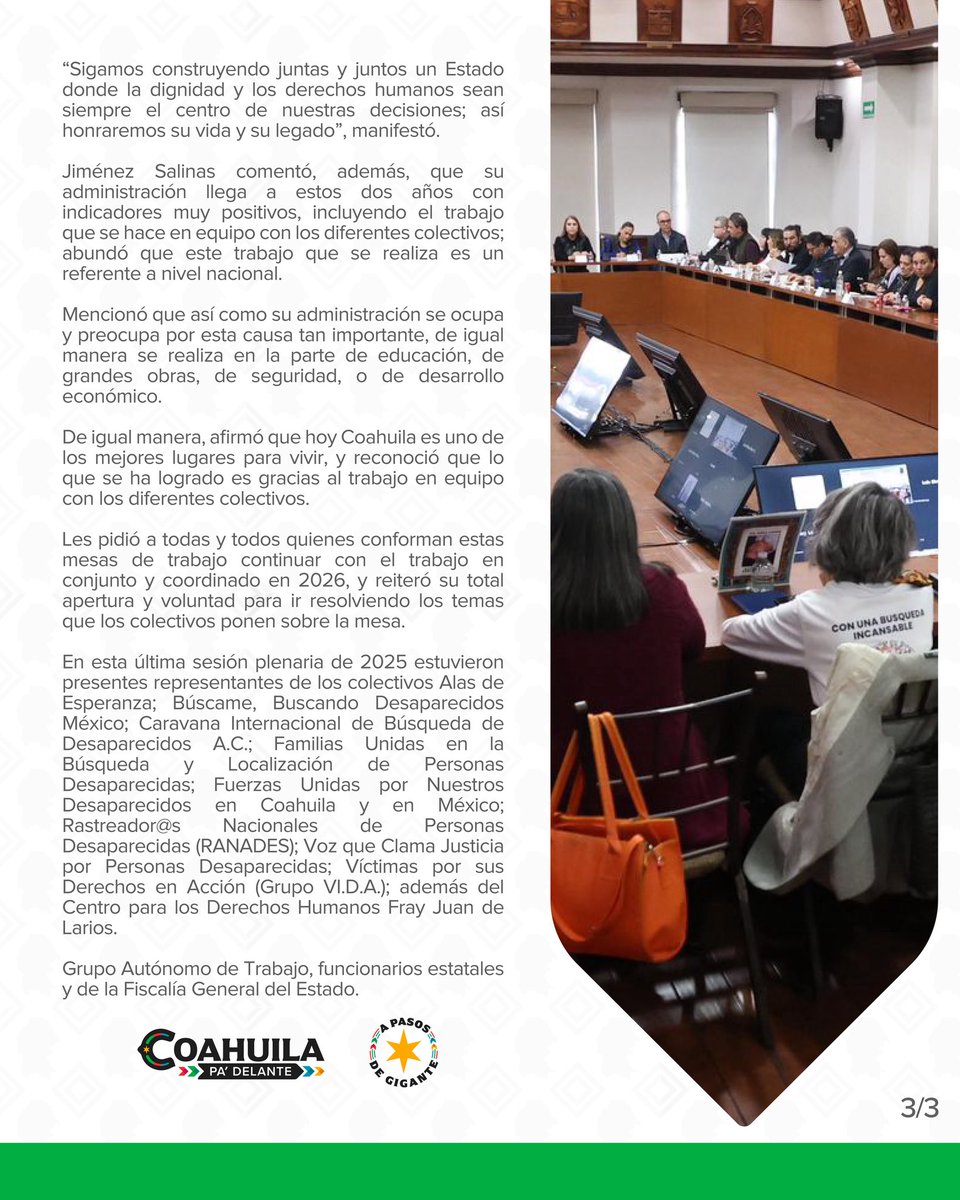 GobDeCoahuila's tweet image. En Coahuila, se continúa trabajando con empatía y firmeza con los colectivos de familiares de personas desaparecidas.

#CoahuilaPaDelante #APasosDeGigante
@manolojim