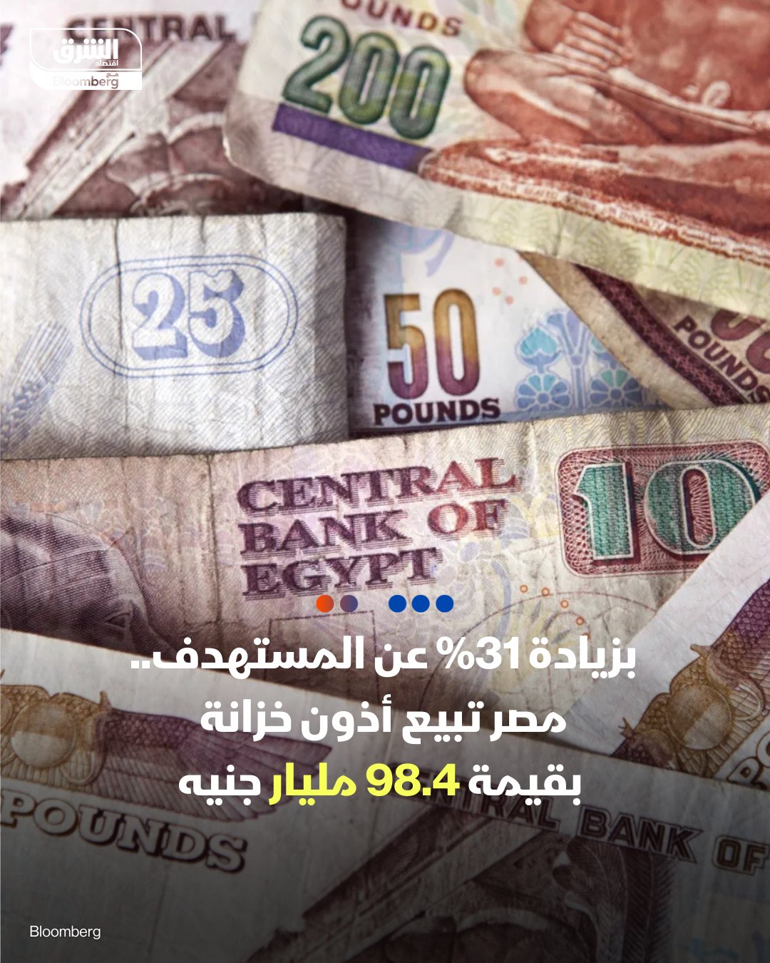 بزيادة 31% عن المستهدف.. مصر تبيع أذون خزانة بقيمة 98.4 مليار جنيه. البنك المركزي المصري نيابة عن وزارة المالية، باع أذون خزانة أجل 3 و9 أشهر بنحو 98.4 مليار جنيه Fعطاء اليوم الأحد. ما جمعه المركزي يزيد 31% عن السيولة المستهدف جمعها بقيمة 75 مليار جنيه. بحسب بيانات 