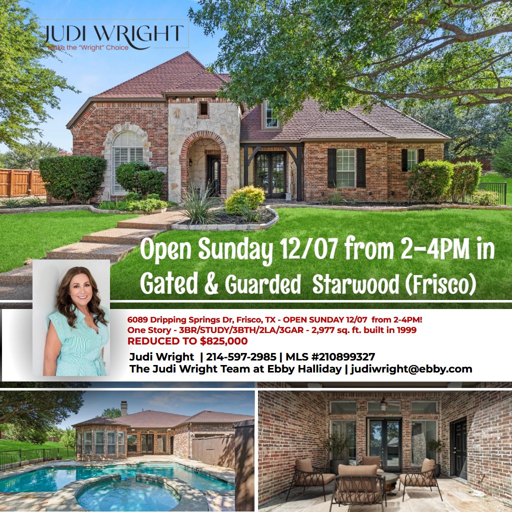 judiwrightteam's tweet image. It's #OpenHouseSunday today!  Drop on by to see these 3 beautiful homes in Frisco &amp;amp; Addison #opentoday!

6089 Dripping Springs - Open 2-4PM
14608 Dove Court - Open 1-3PM
1779 Torrey Pines - Open 2-4PM
#openhouse #opensunday #Addison #Frisco #thejudiwrightteam #makethewrightchoice