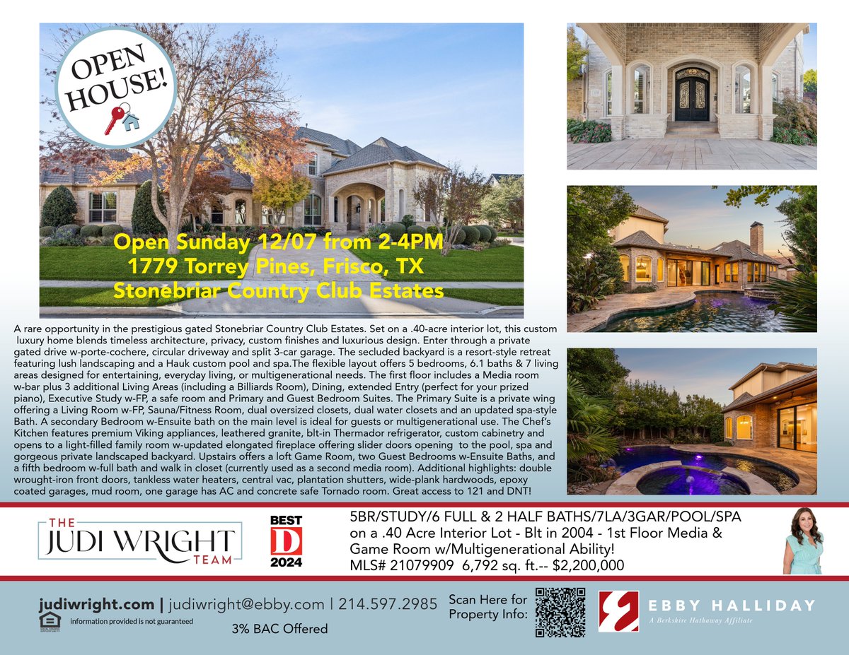 judiwrightteam's tweet image. It's #OpenHouseSunday today!  Drop on by to see these 3 beautiful homes in Frisco &amp;amp; Addison #opentoday!

6089 Dripping Springs - Open 2-4PM
14608 Dove Court - Open 1-3PM
1779 Torrey Pines - Open 2-4PM
#openhouse #opensunday #Addison #Frisco #thejudiwrightteam #makethewrightchoice