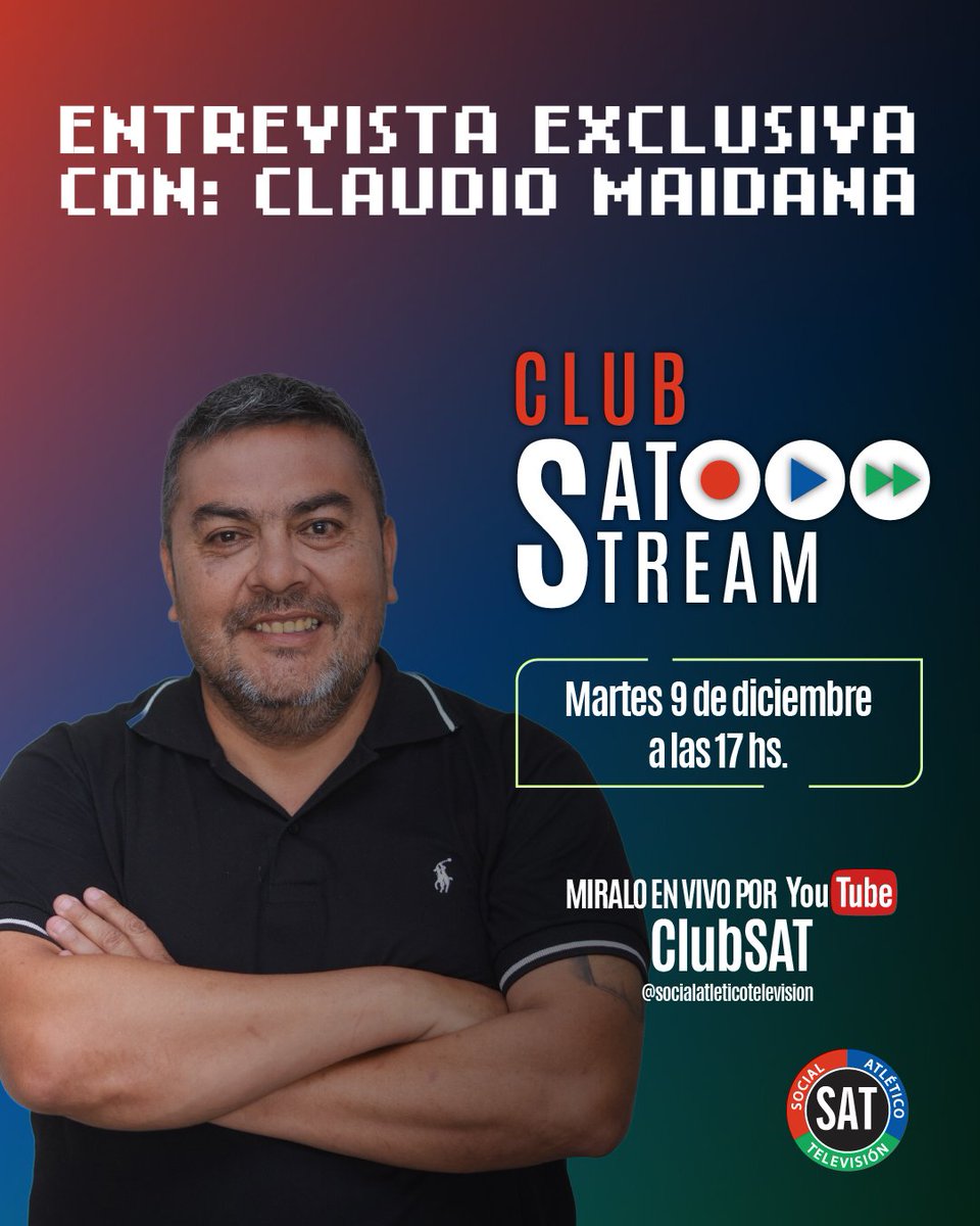 SEGUNDO PROGRAMA CON EL PRESI 🙌🎙

🔜 Este martes, desde las 17, prendete a la segunda edición de Club SAT Stream.

🤝 Estaremos mano a mano con Claudio Maidana, Presidente de la Tele.

#VamosLaTele 🇬🇲