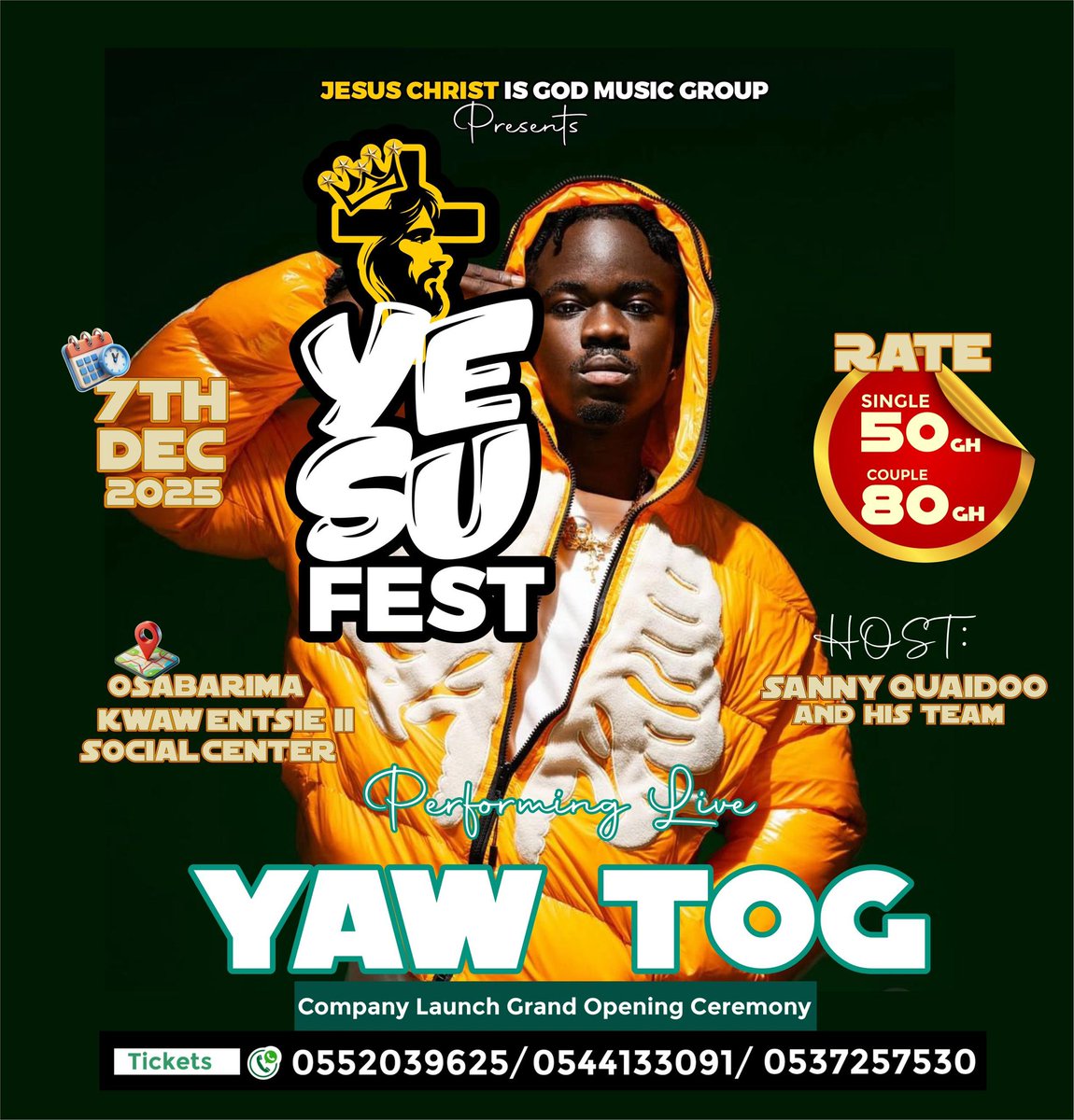 It’s finally HERE! 🚀🔥
YESU FEST TONIGHT At Takoradi Let link Up 🔥🔥

<a href="/YAWTOG_/">TOGCITY TC1</a> is ready to set the stage on fire! 🔥🔥