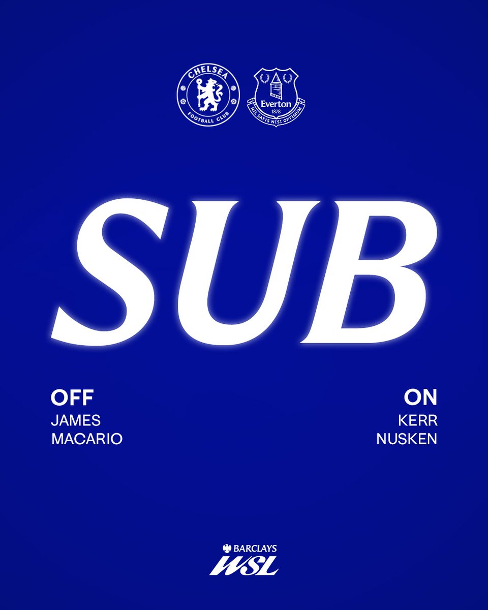 ChelseaFCW's tweet image. Kerr and Nusken come on in place of James and Macario. 🔄

🔵 0-1 🍬 [56'] #CFCW