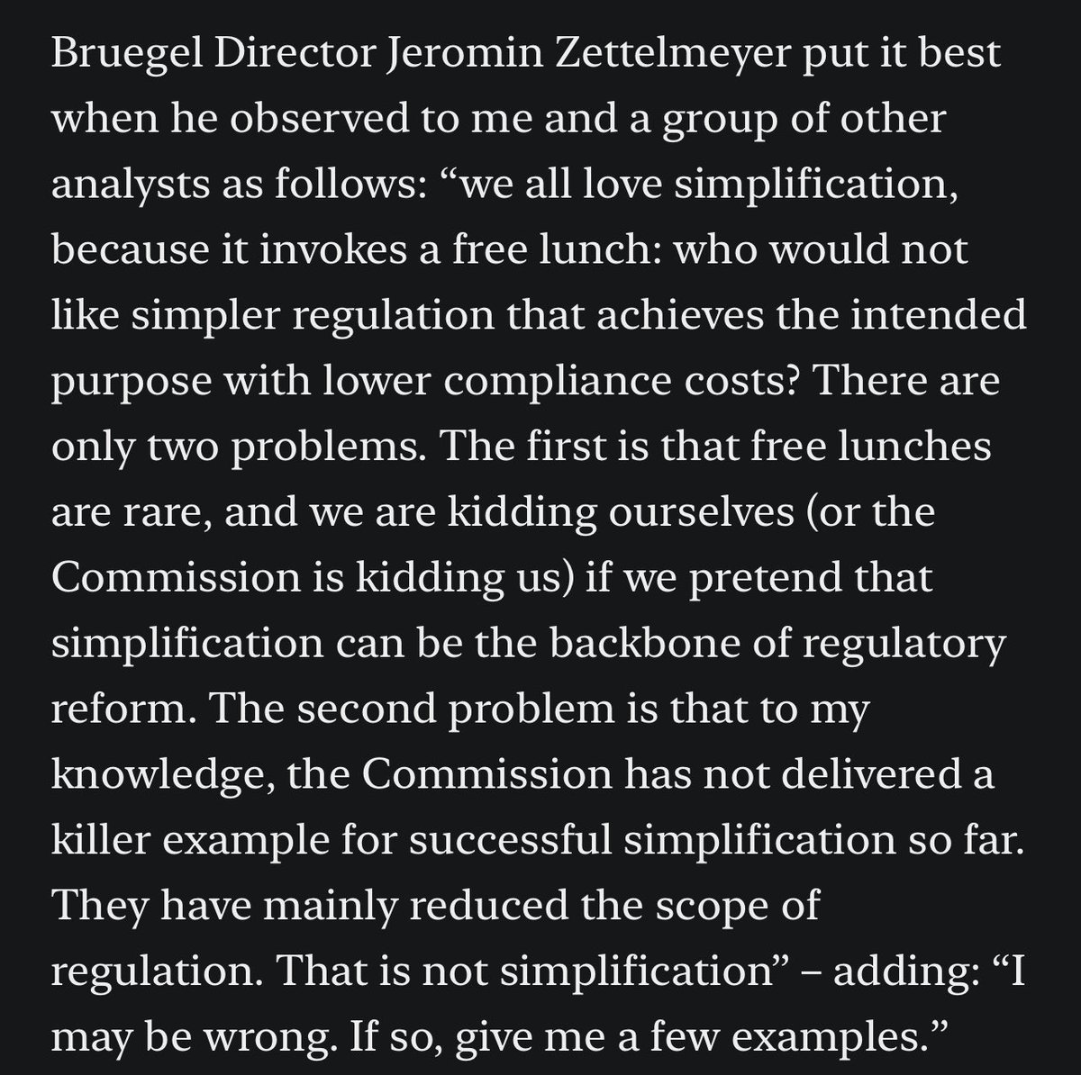 I have long thought the EU simplification fervour was a side show. Happy to see Jeromin Zettelmeyer and Erik Nielsen forcefully agree. 

Where’s the overwhelming evidence that EU red tape is the key barrier to economic growth in the EU or Germany?

1/