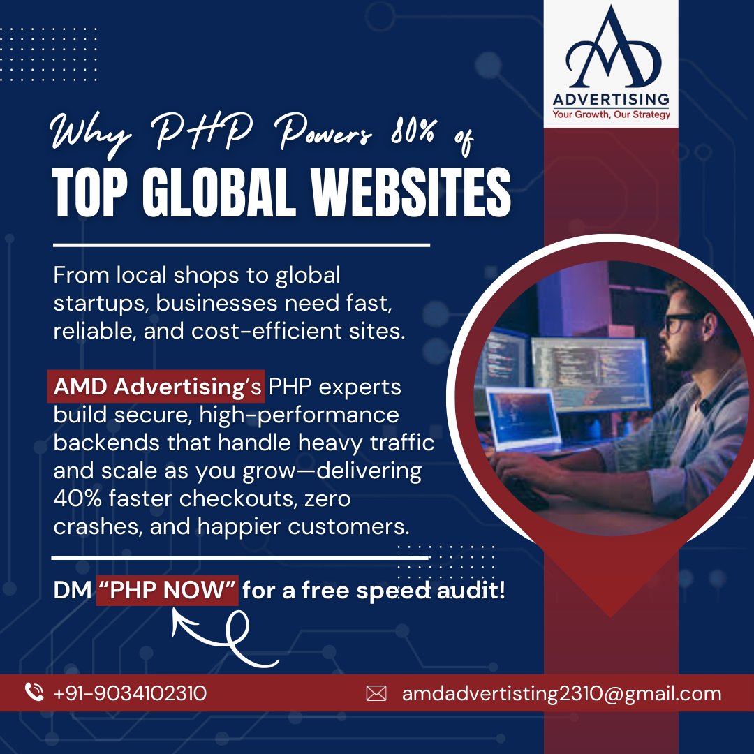 AMDAdvertising's tweet image. Power up your website with fast, secure, high-performance PHP development that keeps everything running flawlessly. ⚡🚀💻

#AMDAdvertising #phpdevelopment #webdevelopment #backenddeveloper #websitedevelopment #techsolutions #webdesignagency #businesswebsites #developerscommunity