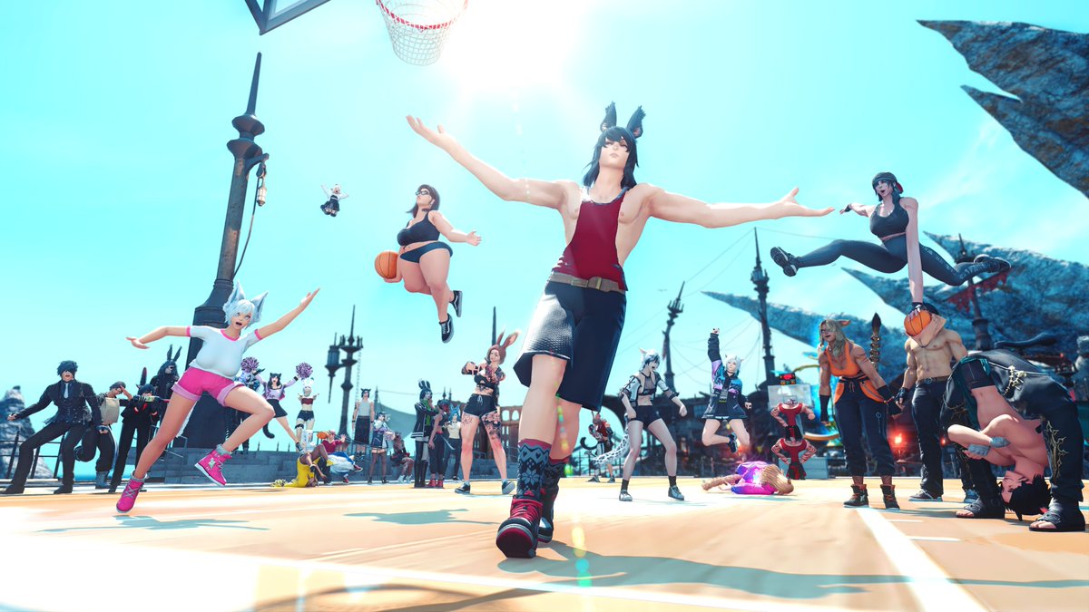 Sufferhymn's tweet photo. PvP is dead on OCE, so we converted The Wolves' Den Pier into a basketball court. Next I intend to turn Garlemald into a ski resort and Yak T'el into a car park. https://t.co/FoOLhCehPA