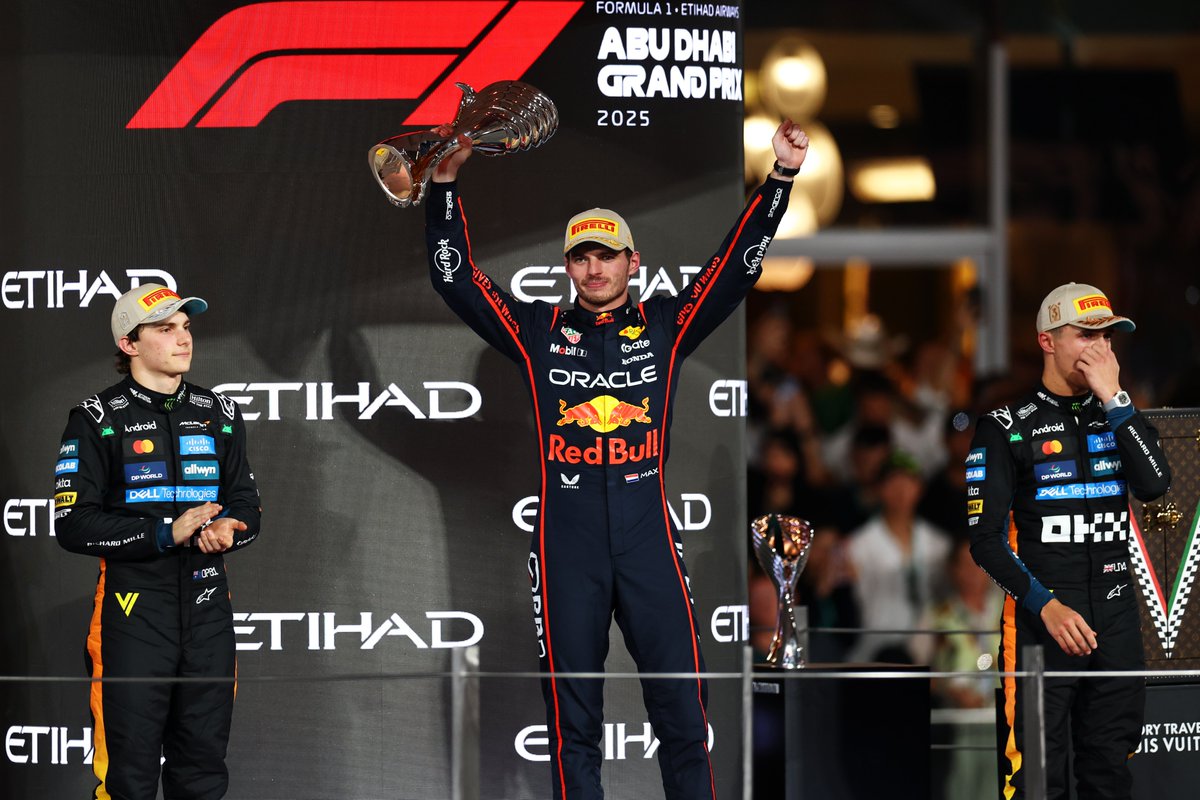 F1's tweet image. Our final podium of 2025 🥇🥈🥉

#F1 #AbuDhabiGP