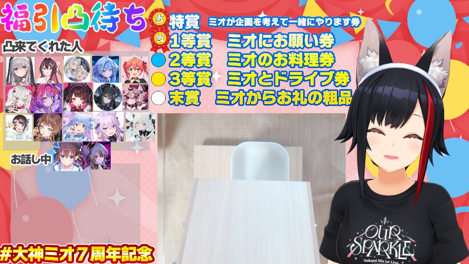 ミオしゃ、7周年おめでとみぉーん!!!!!!! 凸してくれた人に1回抽選する