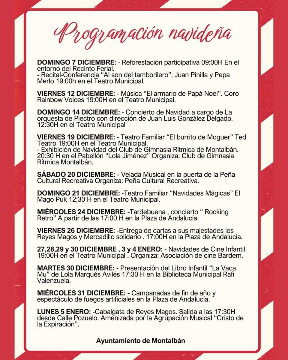 PROGRAMACIÓN NAVIDEÑA EN MONTALBÁN