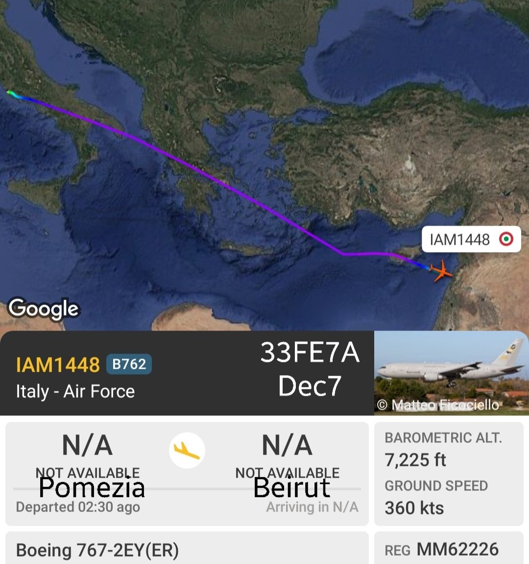 LebanonJets's tweet photo. #Italy AirForce KC767 #MM62226 #33FE7A into Beirut from Pomezia as #IAM1448 1st for December as 1,099 (Nov20) Italian troops serve #UNIFIL 101 less than last official tally of 1,200 in August https://t.co/owHfGHtpgn https://t.co/6FZKiZgFDX