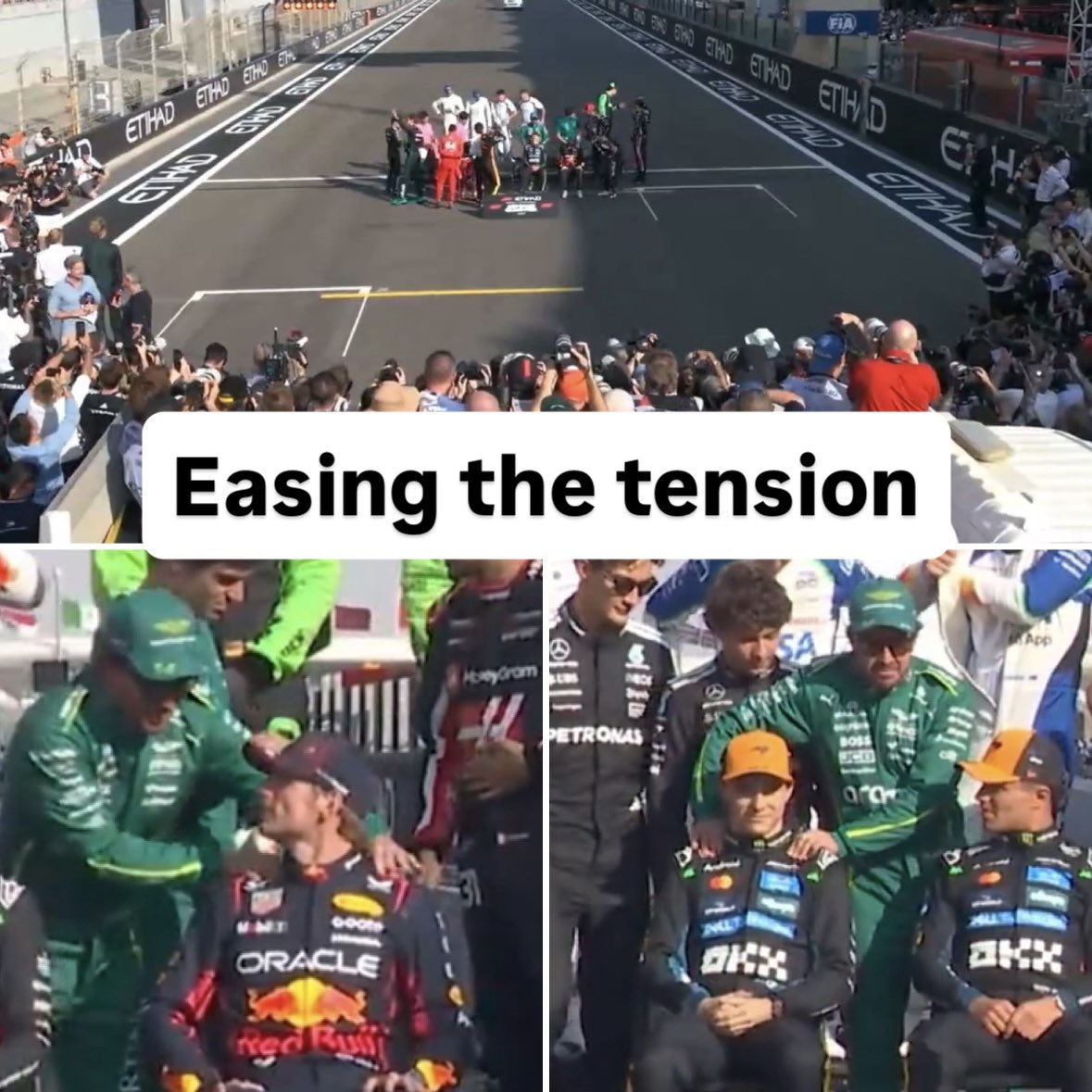 Fernando Alonso easing the tension for Lando Norris, Max Verstappen and Oscar Piastri. 🤣