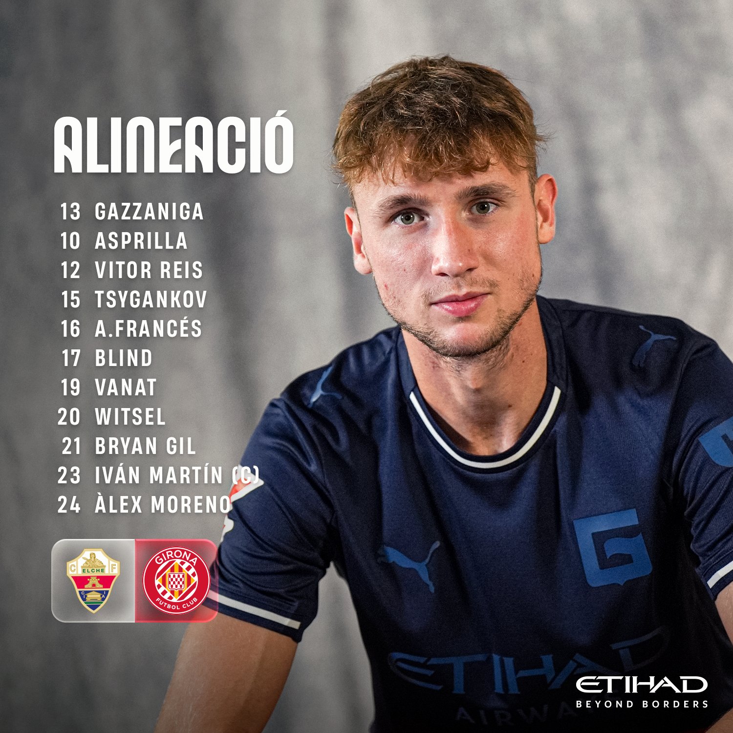 Alineación del Girona ante el Elche.