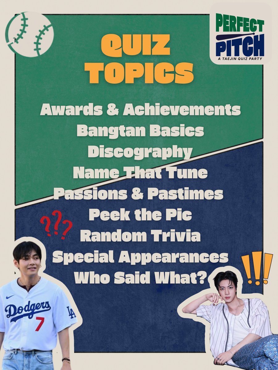 southernbts's tweet photo. Batter up, ARMY! ⚾️

Dropping the topics for our TaeJin Quiz Party! 🥳 Time to hit a grand slam of knowledge about BTS and our December babies! 

5 slots left! Home Run also welcome. Register here: https://t.co/AtnMzV8i2Y 

See you! 😉

#PerfectPitch #TAEJIN #JIN #V https://t.co/6rCt19fdoO