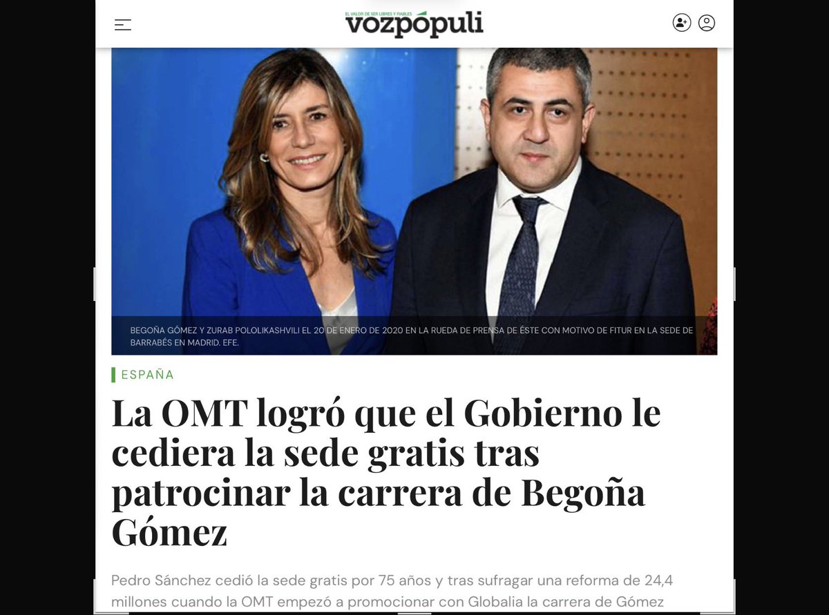BEGOÑA LE DIJO A PEDRO QUE REGALASE EL EDIFICIO SEDE A LA OMT Y PEDRO SE LO DIO
Y es que la OMT (Organización Mundial de Turismo) había acordado crear la empresa Wakalua con Globalia (Hidalgo) para patrocinar a Begoña Gómez y su IE Africa Center. 

El que Begoña cerrará acuerdos
