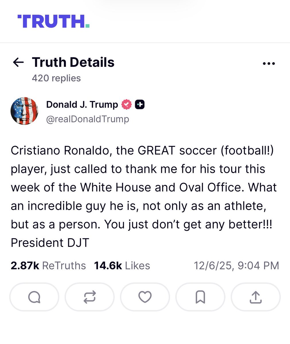 📌🇦🇷 🇵🇹 ترامب يمتدح رونالدوا بالأمس على منصته تروث سوشال، ليرد الرئيس الأرجنتيني بنشر صورة ميسي في حسابه على منصة X قبل ساعات
يبدوا أن الأمور لا تبشر بخير قبل إنطلاقة كأس العالم