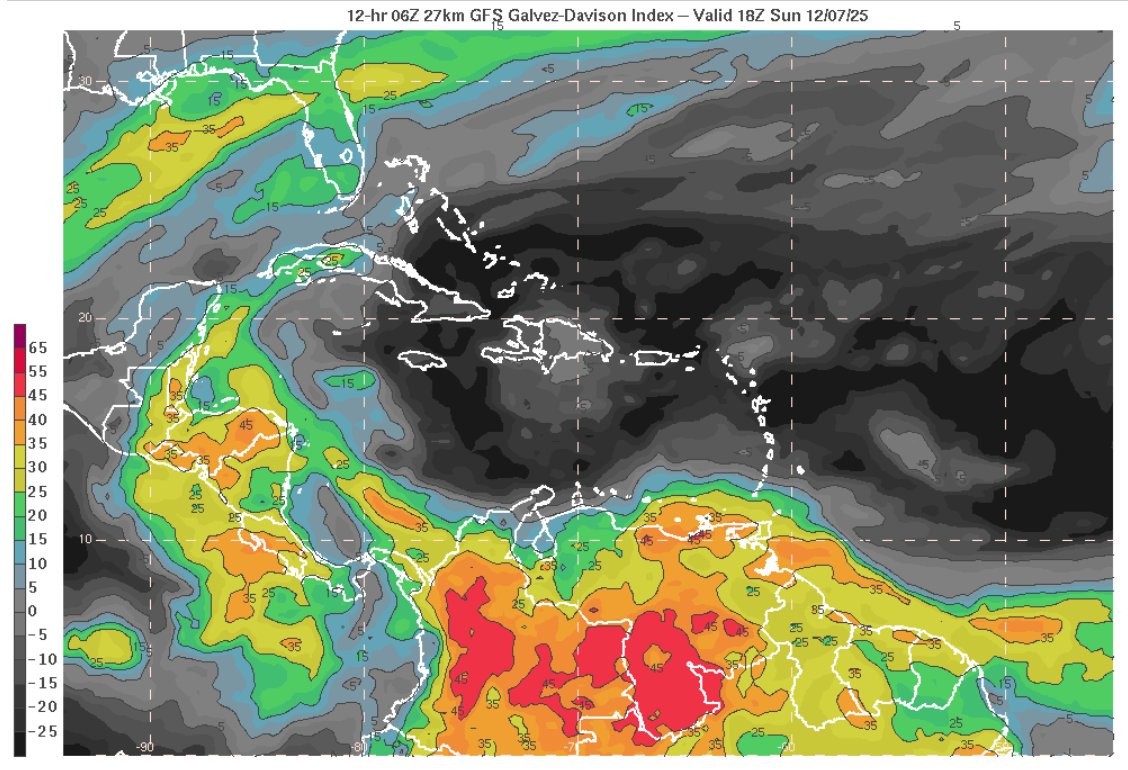 Con el extremo oriental de ZCIT atlántica basculando entre 05n-10n en las Guayanas y Venezuela, el aporte de humedad tropical y forzamiento orográfico y en altura, persistirán aguaceros y tormentas en las fachadas marítimas y sur, al igual que se prevé en Zulia, debido a VM-EPAC.