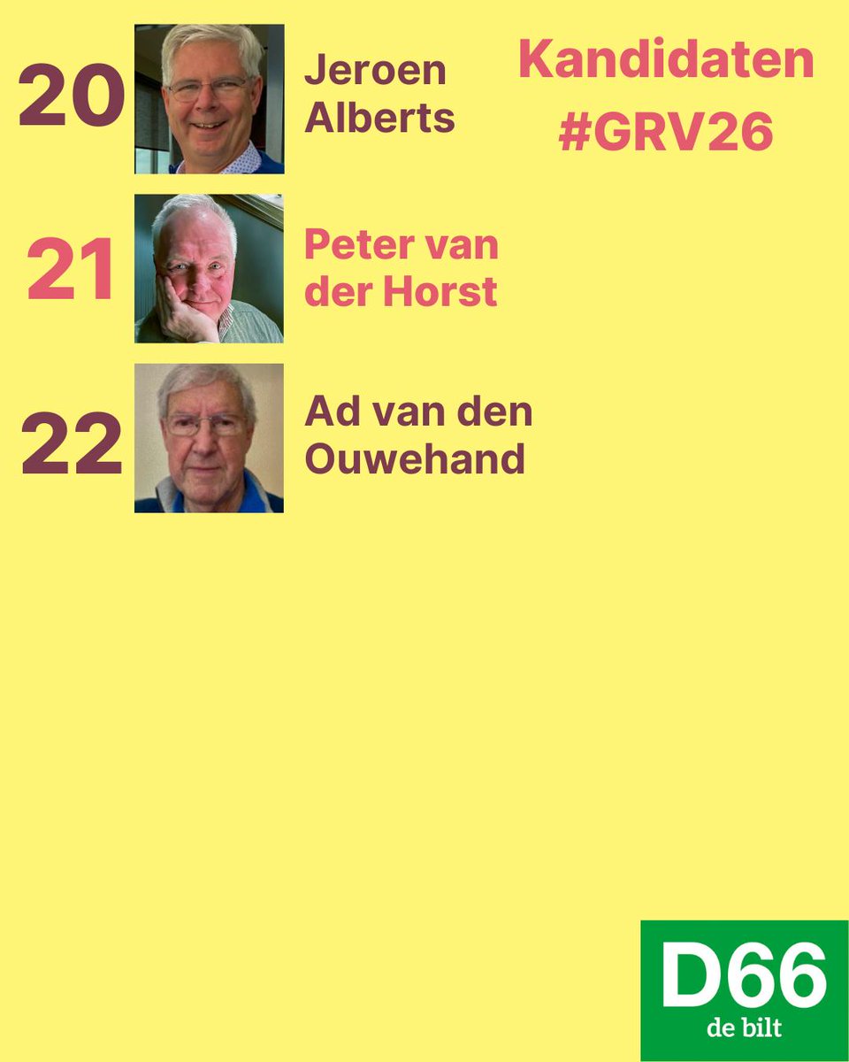 Lijsttrekker <a href="/DonjaHoevers/">Donja Hoevers</a>
“Ik ben blij met deze lijst van enthousiaste lokale mensen die zich voor D66 in willen zetten! Met vertrouwde én nieuwe gezichten en vol energie om gemeente De Bilt elke dag mooier te maken. Een team om trots op te zijn!”

#HetKanWel #D66 #GR26

2/2