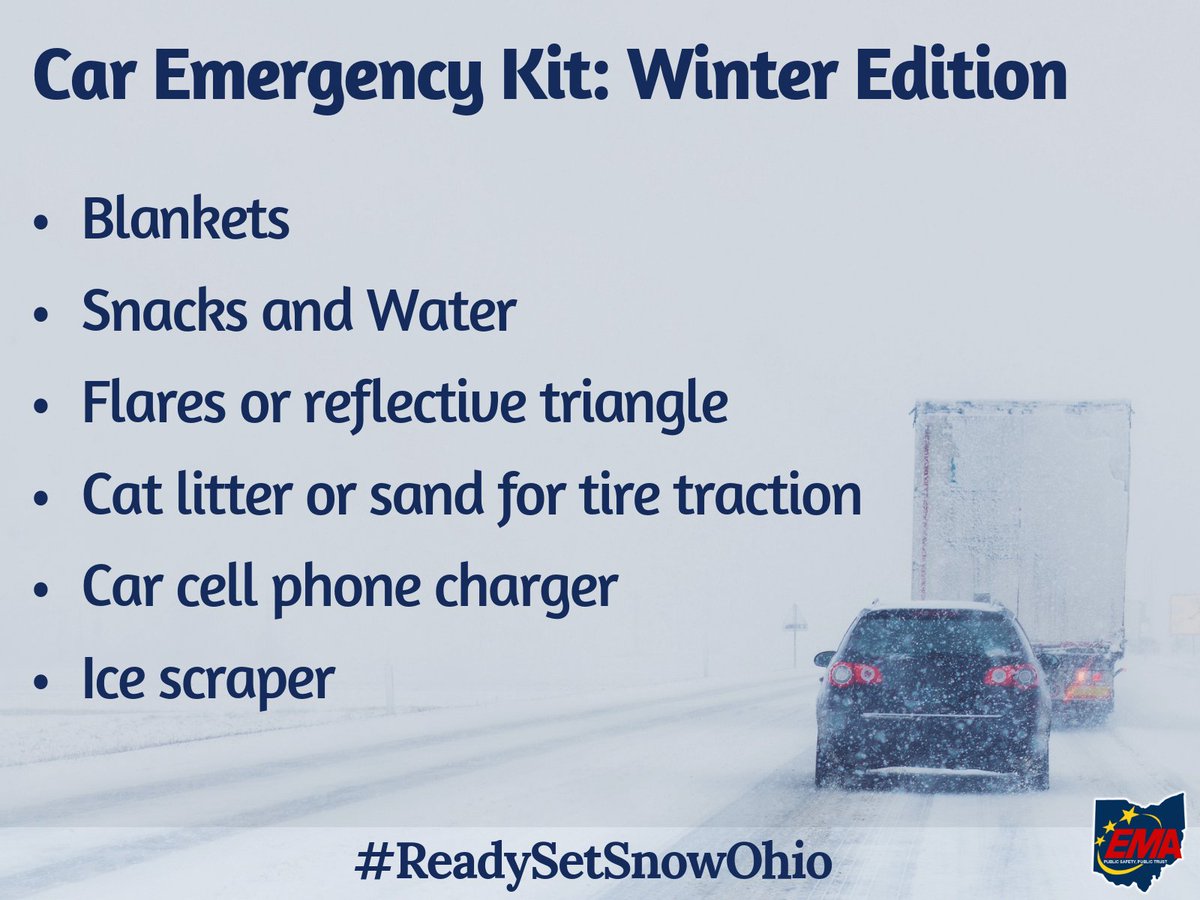 Ohio_EMA's tweet image. Winter weather can have an impact on travel. Have an emergency kit in your car in case of any delays or issues that may arise. For more information on winter driving safety, visit: bit.ly/40Ob3SZ #WinterSafety