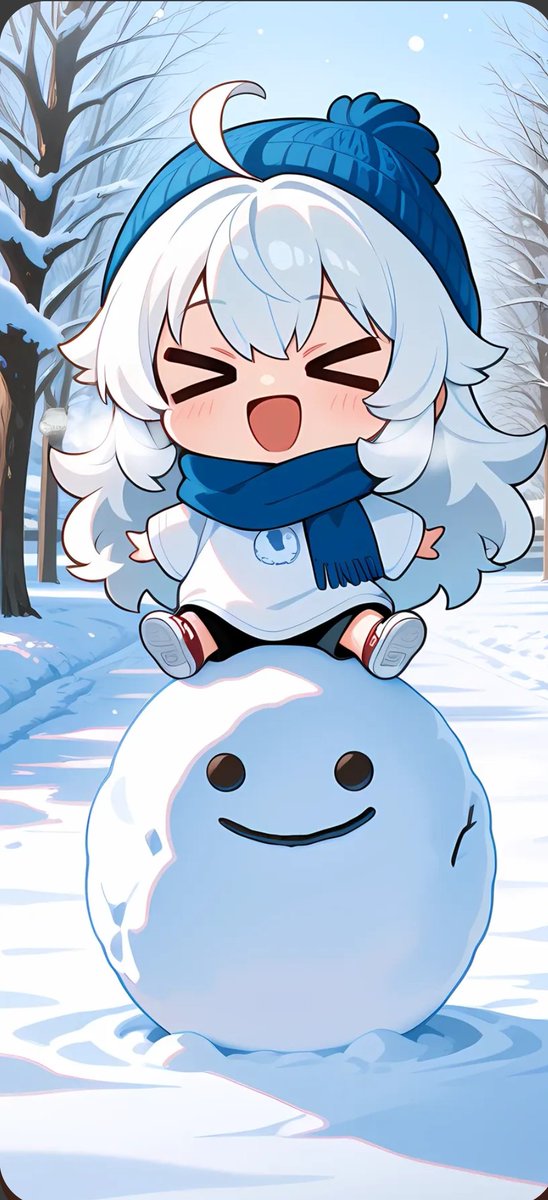 自分が上に乗ることで雪だるまが完成したことにする座敷わらしちゃん