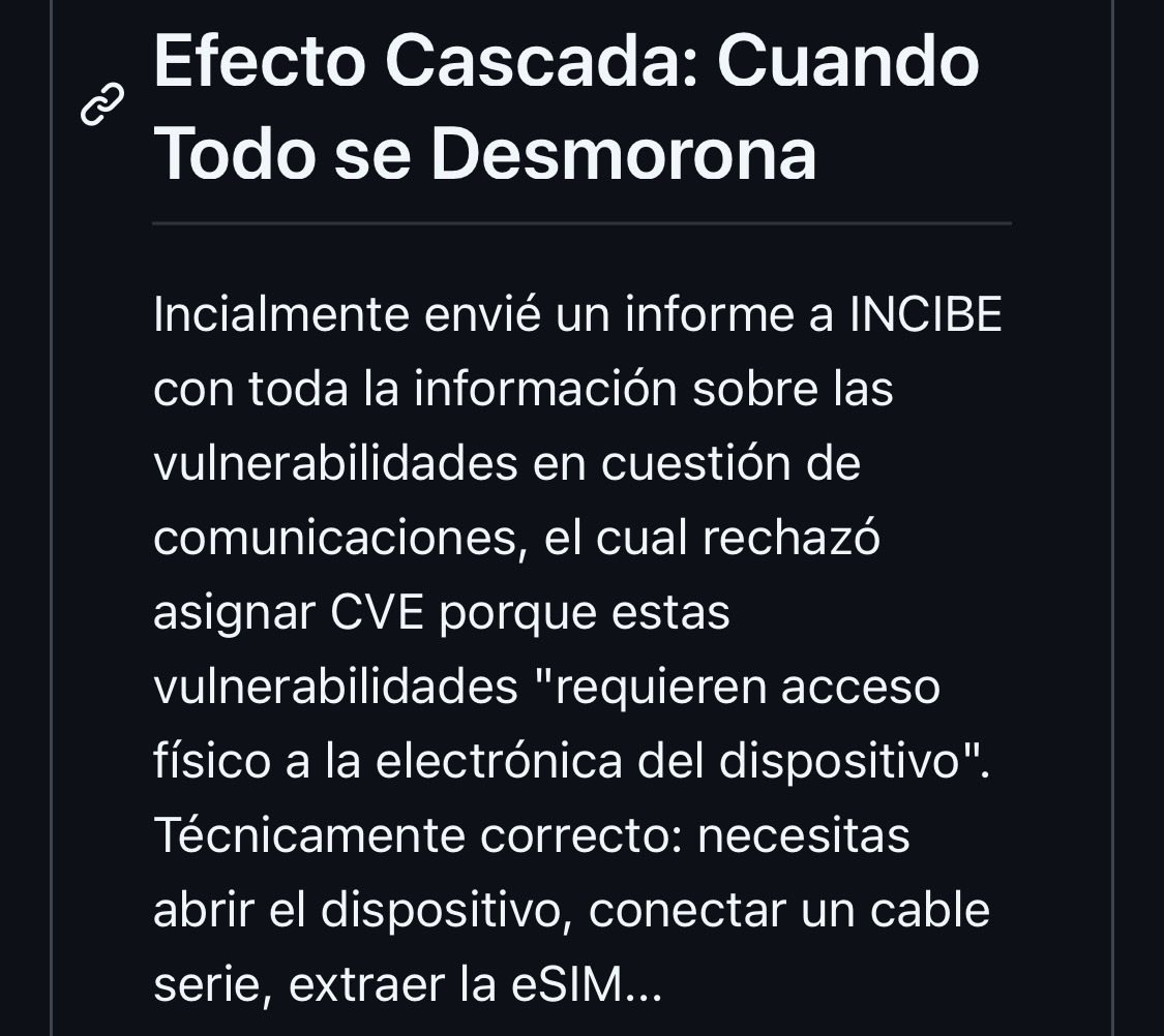 se compra unas balizas V16, las analiza, manda un informe completo al INCIBE demostrando como entra hasta la cocina y le dicen que “nah, da igual, tranquilo 🤗”.

la ineptitud es desesperante