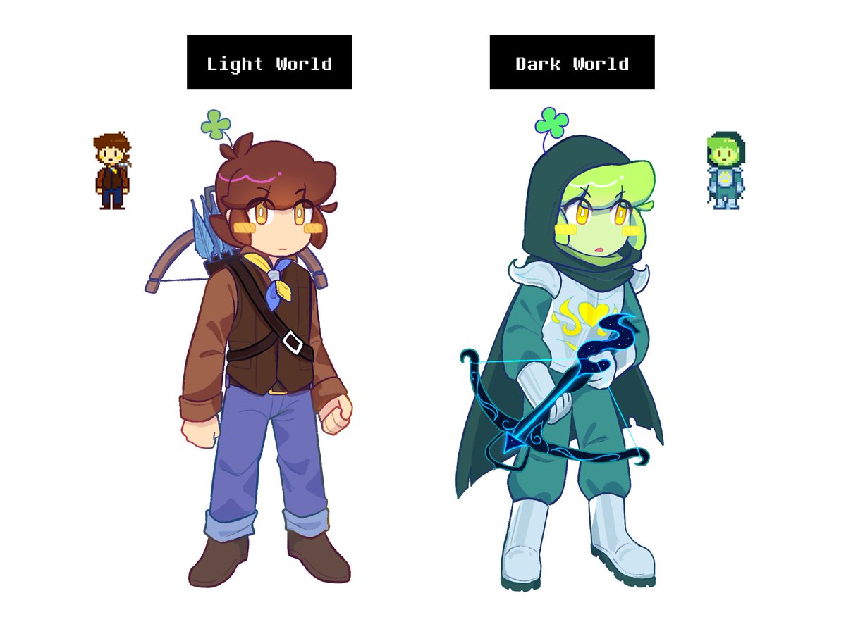 squidd325's tweet image. Update for Dark World Clover (or Revol, @/TemmieOrSmth99 came up with such a cool name lol)

Already having a weapon in the Light World means they're gonna wipe the whole Dark World 👽👽👽

#UndertaleYellow #DELTARUNE #DELTARUNEYELLOW