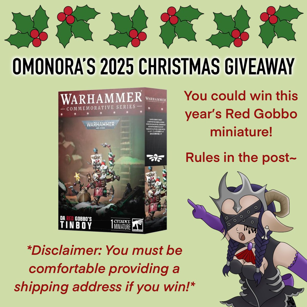 OmonoraVT's tweet image. While I may be taking a break from streaming for now, I have one last surprise up my sleeve to thank you all for the support this year~ 💜

To enter this giveaway:

1. Follow me if you aren't already
2. Like and share this post
3. (Optional) Comment your favorite Warhammer army