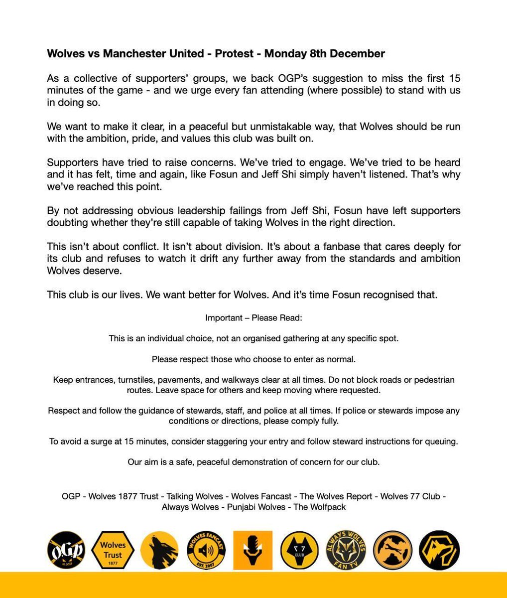 wolvesfancast's tweet photo. Wolves v Manchester United
- 15 mins - 8th December

This club is ours.
Out of darkness, cometh light.

#wwfc https://t.co/nNWAfxyiry