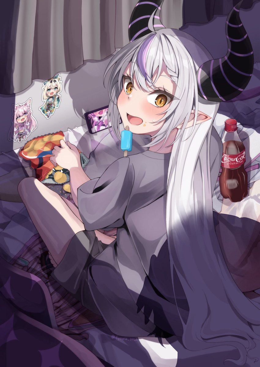 博衣こより ,風真いろは ,ラプラス・ダークネス 「#今年も残りわずかなので今年一番伸びた絵を貼る 深夜、謎の影が忍び寄るラプ様」|宝生フェノル@5/7コミ1【F11a】のイラスト