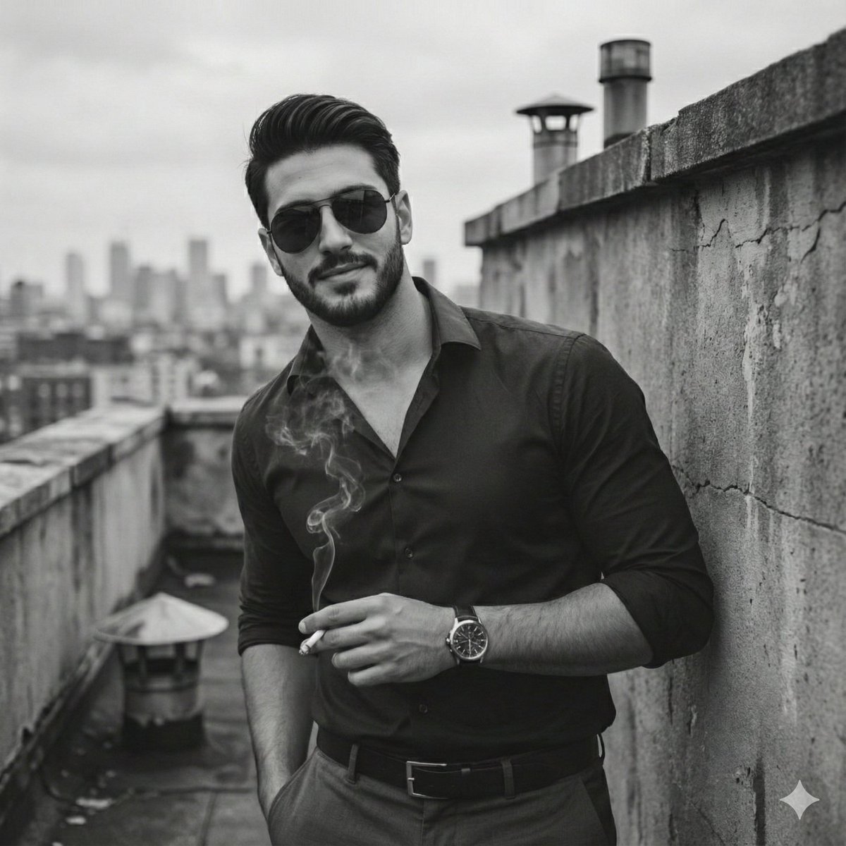 Urban Cool: A Black and White Rooftop Masterpiece