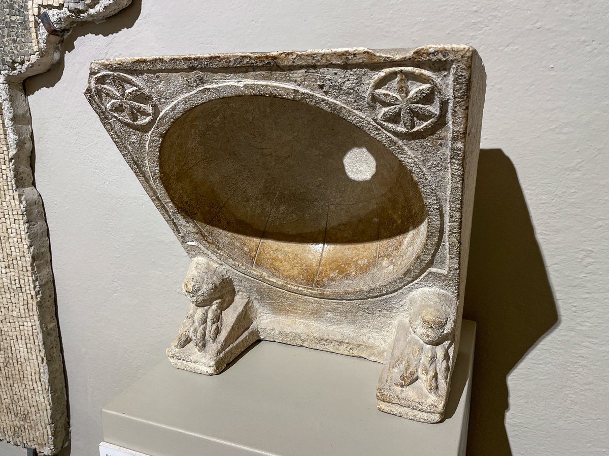 OptimoPrincipi's tweet photo. An extraordinary public sundial from ancient Roman Volterra. This rare roofed hemispherical sundial was erected in the city by the local aedile magistrate Quintus Poena Aper, who commissioned the device 'at his own expense'. The concave hemisphere would have been orientated south, with sunlight entering through the hole at the top and illuminating the appropriate sectors. Ancients measured time in twelve daylight hours that shifted in length with the changing seasons, c.1st century AD, Volterra Museum.