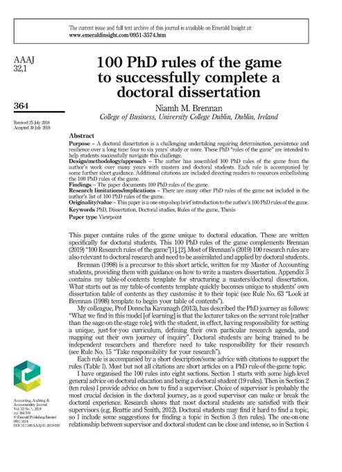 100 Rules for Successful Completion of PhD.

Here are the 100 essential rules that can make the difference.

1. Enjoy your doctoral studies
2. Open your mind
3. Develop your critical thinking skills
4. Have confidence
5. Be determined, dogged, and persistent
6. Be resilient
7.