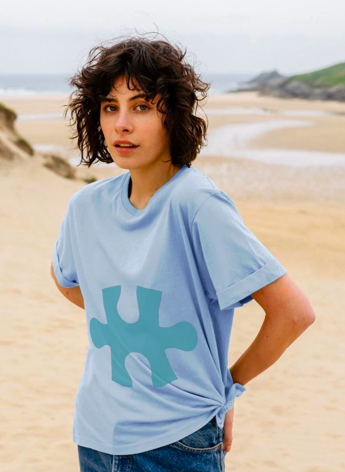 SortiBag's tweet image. A puzzle is a challenge that pushes you to think, each piece a key that helps you find the missing link. 💙🧩 Join Our #MindTimeMission With This Organic Cotton Jumbo Puzzle Print T-Shirt in Blue. In partnership with @Teemillstore the pioneering sustainable fashion platform.