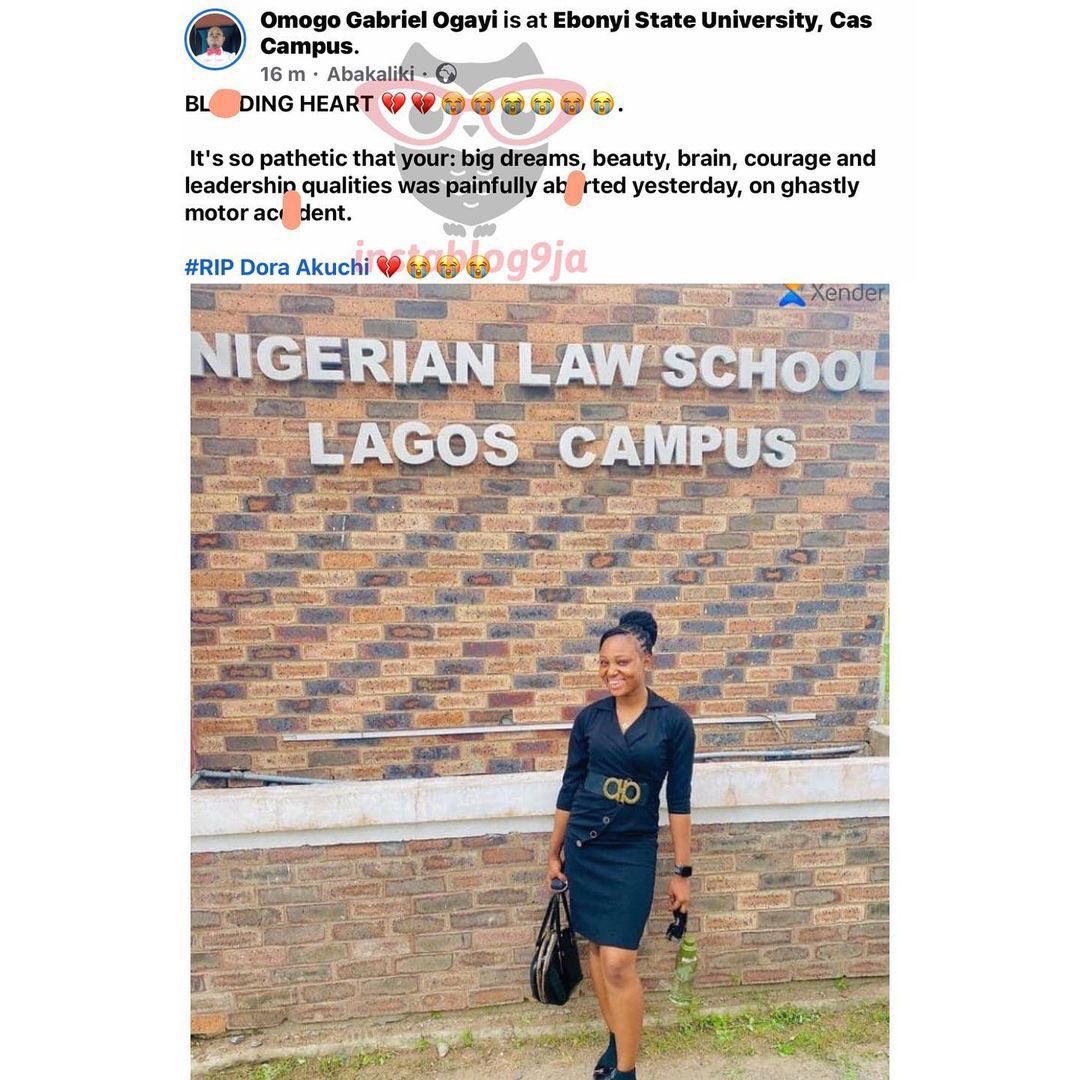 Obumnemetg's tweet photo. The news of the boy who took his life in law school because he was denied sitting for the Bar exams is truly disturbing. It reminds me of Dora Akuchi, who was my senior in my university days and who faced a similar fate. Dora was not just my senior, she was the LAWSA President of my faculty in her time and also a very dear friend who always looked out for me in any way she could, in her capacity.

Dora became the faculty president due to her brilliance, having the highest CGPA in her class, which was the school requirement for taking up the position at the time and which qualified her to assume the role of president. She served, and as every leader must face it, she was loved and hated at the same time.

Dora’s misfortune, as I would call it, started the very day she assumed her role as faculty president. Prior to that, she was just a regular smart student who had only once held the role of a class representative in her second year. Taking up this position meant taking on more responsibilities, among which was organizing the annual LAWSA dinner for the faculty.

As any law student will know, organizing the LAWSA dinner is always an avenue for the executives to raise funds, either from the school or from external sources. Dora did so mostly from external sources. Her dinner was one of a kind, attracting notable people from the profession all over the country to the dinner, from learned silks to politicians and various big names.

Some lecturers and classmates felt she had made so much money from this and didn’t carry them along. They started inviting her from panel to panel to answer petitions of fund mismanagement. She survived them all and made it to law school. She was posted to the Lagos campus. We all thought it had ended.

Dora survived law school, the externship period and all, just for the day Bar Finals were to start, she was called out and sent out of the hall that the Council had received a petition of fund mismanagement from her school and that she should go and rectify it. That was how Dora was not allowed to sit for Bar Finals.

She started travelling from Lagos to Ebonyi to Abuja just to sort this issue out, and on one of those occasions she lost her life in a fatal road accident. It raised serious uproar in the school among students; there were protests and all. Nothing happened.

I don’t even know how I feel about the way the Council of Legal Education handles issues like this, but something is not right with leaving a student who has not met all your requirements uninformed until the day of Bar Finals before you can inform him that he won’t sit for the exams. Give the person some atom of dignity and let them know beforehand so as to take necessary steps ahead of time.

And for anyone who will be going through law school in the nearest future, please, at any point in time you feel it’s now too much on you for whatever reason, please know that you have the option of withdrawing. It’s not a do-or-die affair. Law is not the entirety of life. And you can always find purpose elsewhere or even step back and come back whenever you’re ready.

May the souls of Dora Akuchi and Ayomiposi Ojajuni rest in perfect peace. Amen.