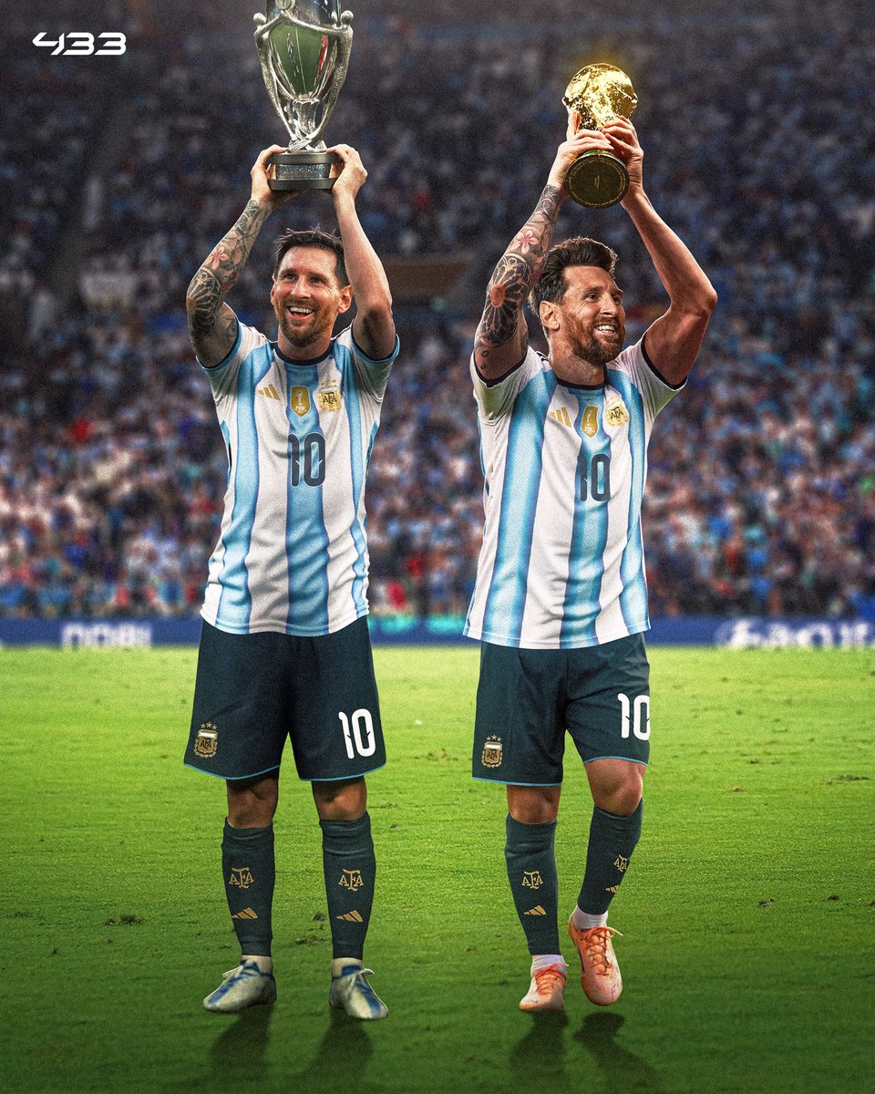 433's tweet photo. 𝑰𝑴𝑨𝑮𝑰𝑵𝑬 𝑻𝑯𝑰𝑺 😍✨

Messi now sits on 48 career trophies. 🏆 

If he lifts the Finalissima in 2026… The World Cup would become number 50. 👀

The most 𝒑𝒐𝒆𝒕𝒊𝒄 ending football could ever write. 🥹 https://t.co/IILj7DoRSZ