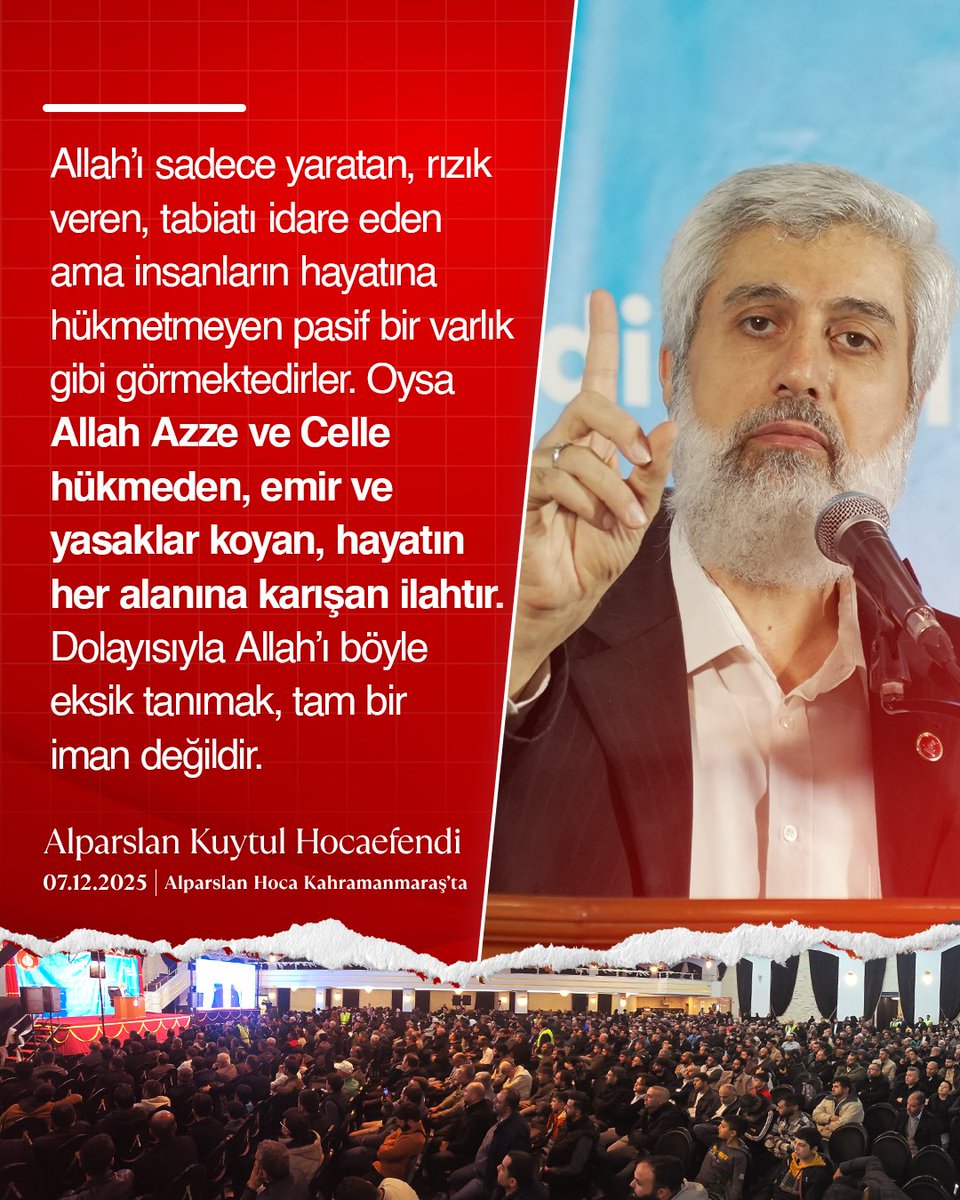 Allah’ı sadece yaratan, rızık veren, tabiatı idare eden ama insanların hayatına hükmetmeyen pasif bir varlık gibi görmektedirler. Oysa Allah Azze ve Celle hükmeden, emir ve yasaklar koyan, hayatın her alanına karışan ilahtır. Dolayısıyla Allah’ı böyle eksik tanımak, tam bir iman