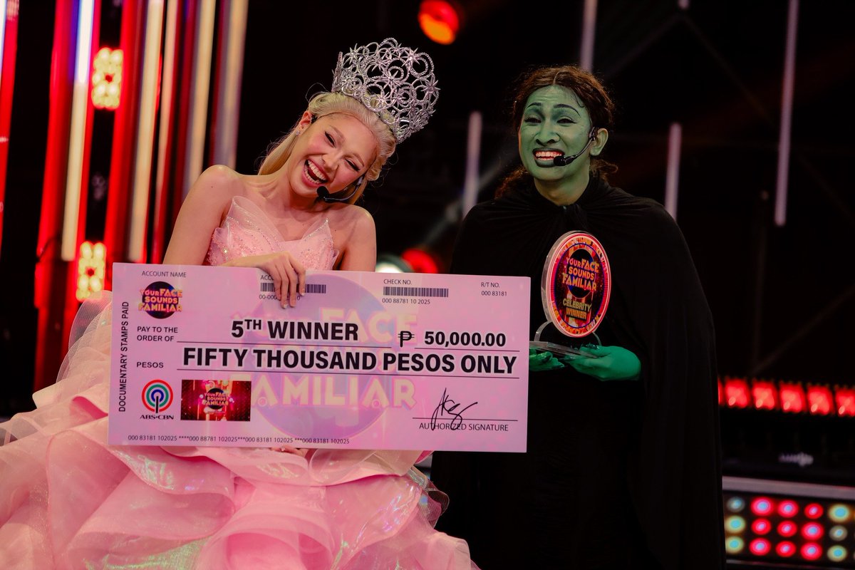 polarisabscbn's tweet photo. Congratulations, #JMIELLE, on your 2nd win after your stunning transformation as Cynthia Erivo's Elphaba and Ariana Grande's Galinda from the musical film Wicked!
#StarMagic #PolarisStarMagic #YourFaceSoundsFamiliar #YFSF5thWinner #ABSCBN https://t.co/IwUfFAVl7A