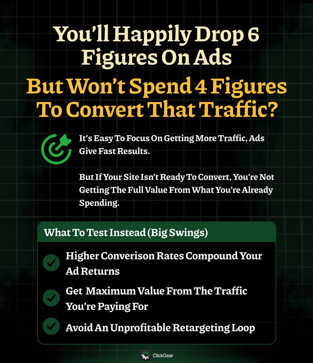 bruno_dl's tweet image. Brands will pour money into traffic…
But hesitate to invest in converting it.

Then they wonder why ROAS drops.
Why retargeting gets more expensive.
Why scaling feels like burning cash.

If your site can’t convert,
More visitors won’t fix it.