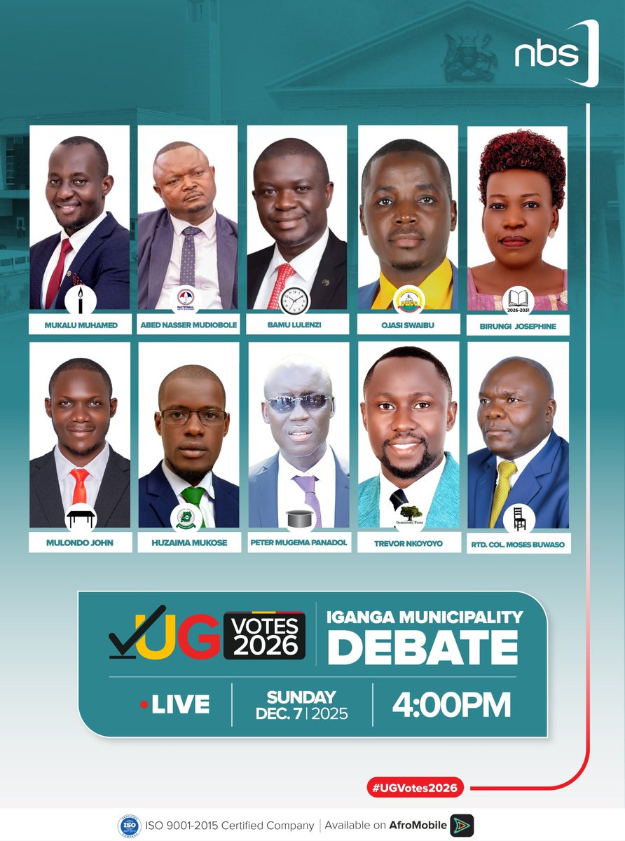Abe Iganga muliyo? This evening <a href="/nbstv/">NBS Television</a> &amp; <a href="/afromobileug/">AfroMobile</a> has eased your access to aspirants of <a href="/Parliament_Ug/">Parliament of Uganda</a> live 4pm,now.

#UgVotes2026 
#NBSDebate 
#NBSUpdates