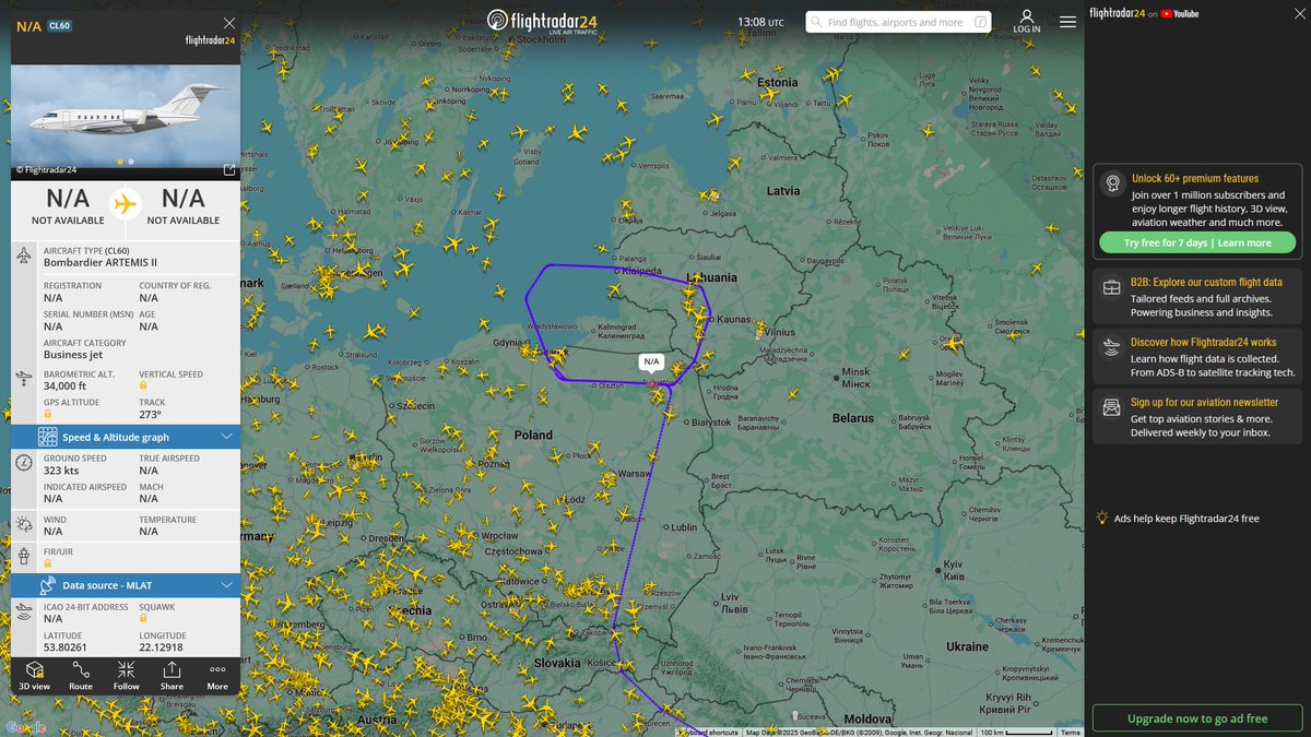 AIYeyENGDdJkjTr's tweet photo. Dec. 7, 2025
#Mihail Kogălniceanu Air Base, Romania #Kaliningrad
#BRIO66 #A0EC98 USAF Bombardier Challenger 650 ARTEMIS II https://t.co/6nW98Cq9EN
