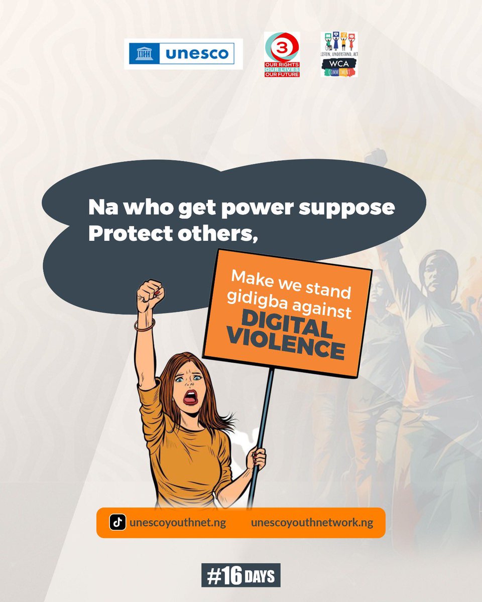 CASSEF269272's tweet photo. Na who get power suppose protect others, make we stand gidigba against digital violence.
#16Days #O3 #WCACommitment #EndDigitalViolence https://t.co/52qotd3pNG